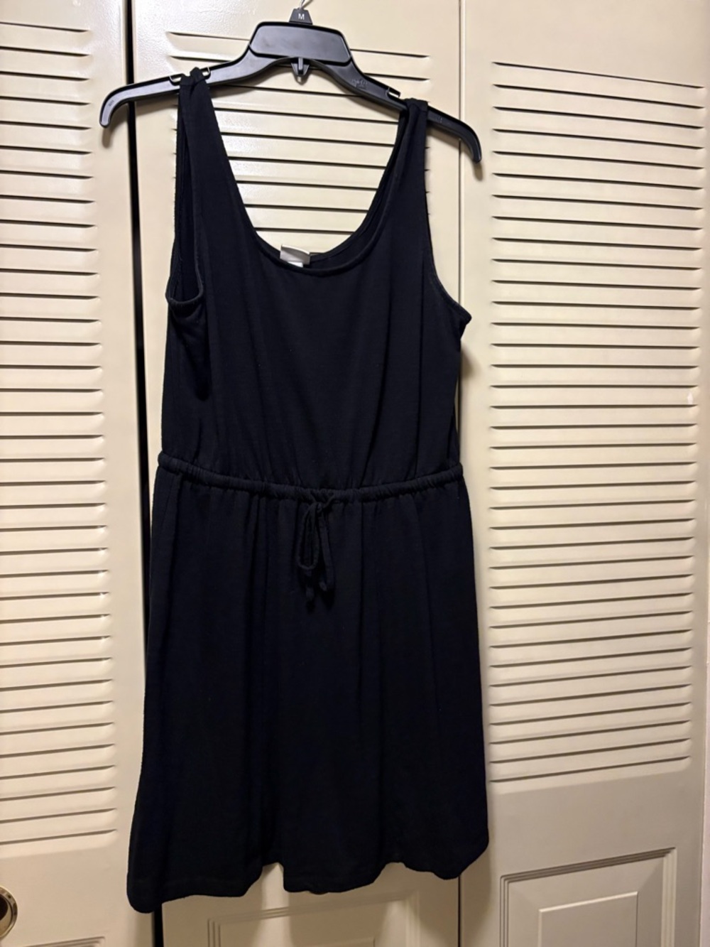 Black Sleeveless Drawstring Waist Dress - Women